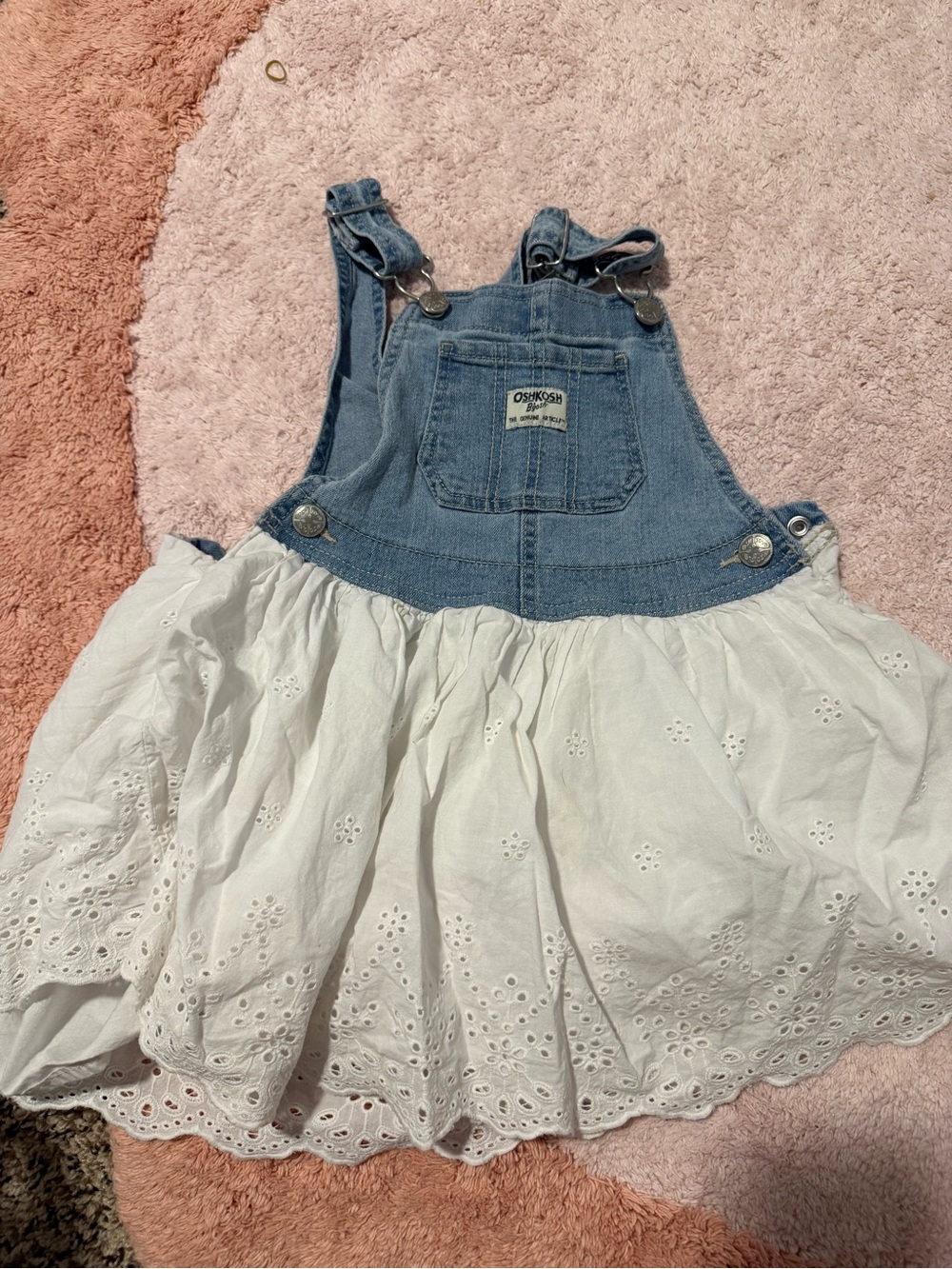 OshKosh B'gosh Light Blue Denim Eylet Skirt Overalls - Blue and White
